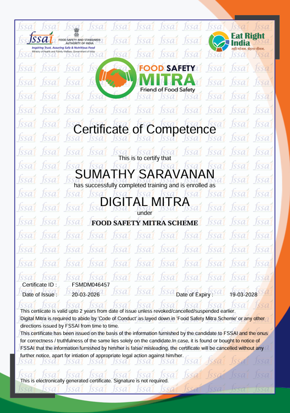 FSSAI Mitra Certificate — ChennaiAccounts